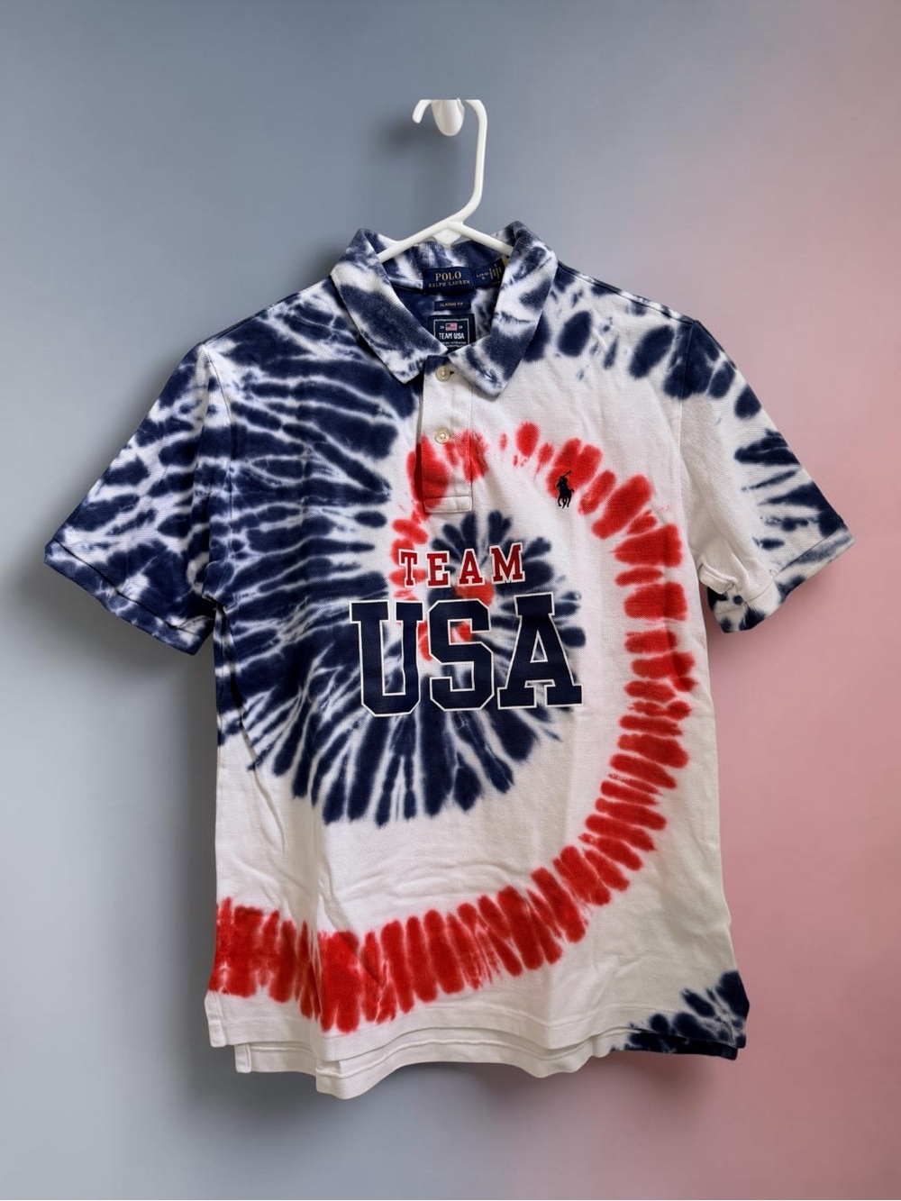 Polo Ralph Lauren Team USA Tie Dye Polo Shirt Youth L Large 14-16 2020 Olympic
